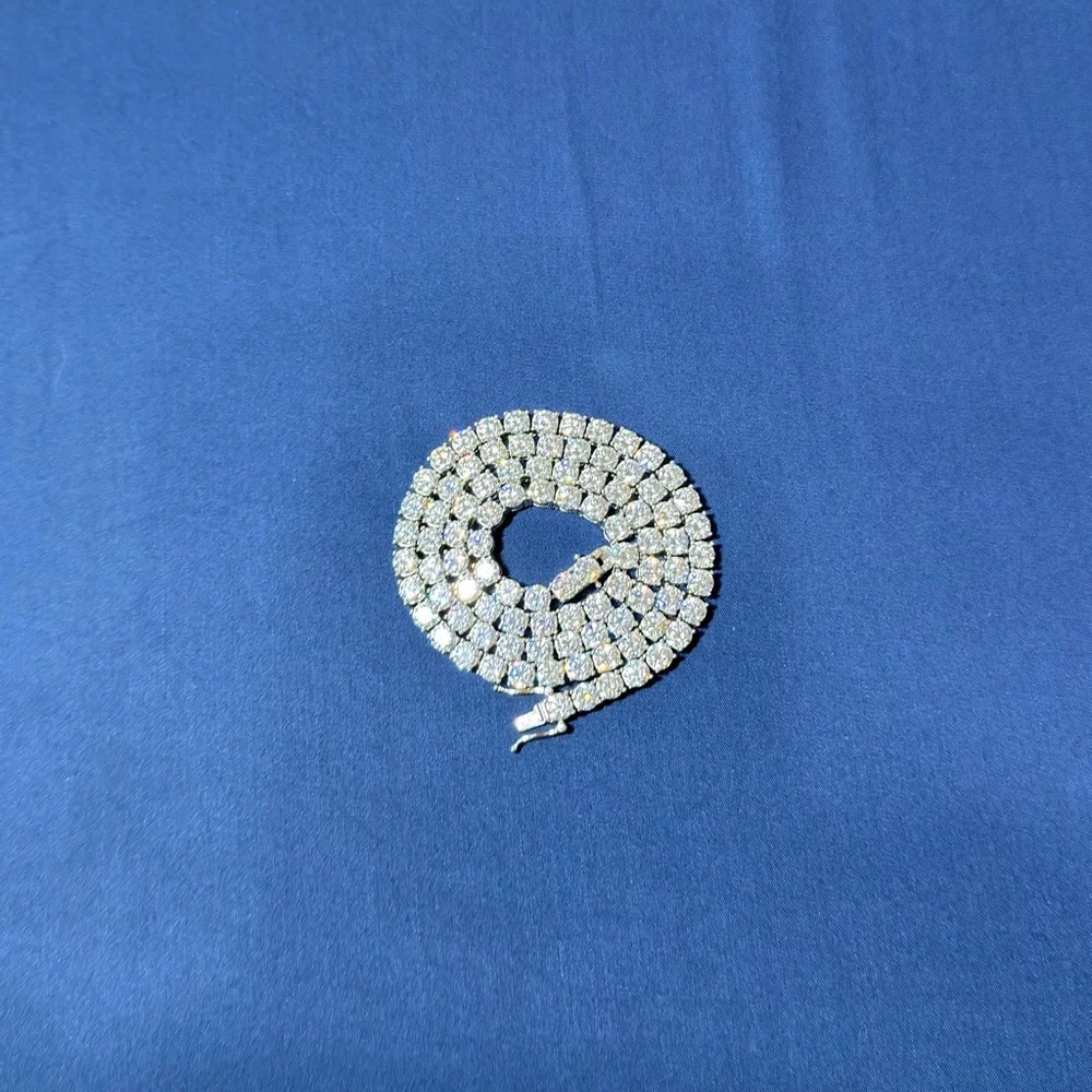 Moissanite Flawless Tennis Chain Necklace 20 Inch 5mm Stone Silver Plated